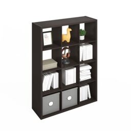 Furinno SIMPLE Cube Storage Organizer, 12-Cube Display Shelf, Open Back Shelving Unit, Storage Shelves, Extra Thick Frame, for Organization and Storage, Living Room, Home Office, Dark Oak