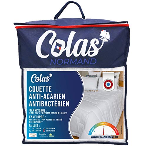 Colas Normand, Duvet Mite and Antibacterial, Lightweight, 260 x 240 cm Microfibre, Soft and comfortable, Washable, Made in France, White 53130250