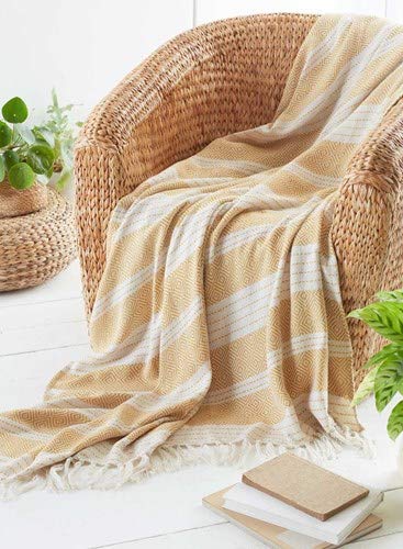 green living Country Club Diamond Throw Over Blanket Bed/Sofa Accessory Ochre 120x150cm