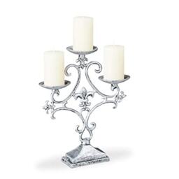 Relaxdays Candle Holder, 3-Armed, for Tealight and Pillar Candles, Vintage, Cast Iron, HxWxD: 28.5 x 23 x 7.5 cm, Silver