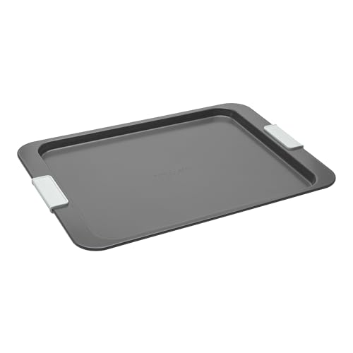 Laura Ashley Baking Tray 40cm Non Stick ??? Oven Cookie Sheet - Easy Food Release & Quick Cleanup - Carbon Steel Bakeware with Silicone Handles - Pale Charcoal