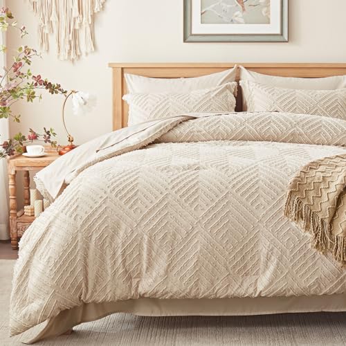 Zzlpp Queen Comforter Set 7 Piece, Beige Bed in a Bag Queen Bedding Sets - Boho Tufted, OEKO-TEX Certified, Luxury, Lightweight, All Season, Down Alternative Comforter, Breathable sheets & pillowcases
