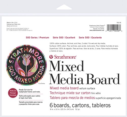 "Strathmore (564-8 500 Series Mixed Media Board, Vellum, 8""x10"", 6 Sheets, White"