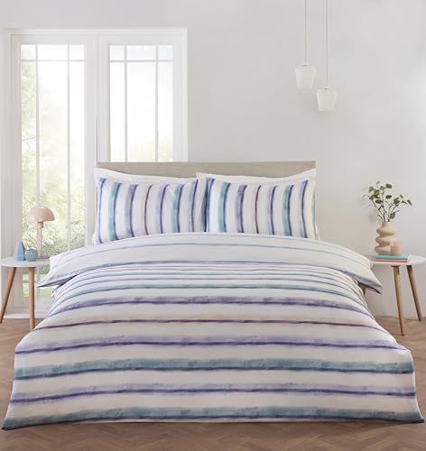 Rapport Home Single Bedding Set - Striped Reversible Microfibre Duvet Cover & Pillowcases - Easy Care Soft Bed Linen for Cozy Sleep - Grey Stripe