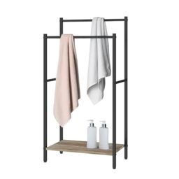 Relaxdays Freestanding Towel Rack with Shelf, Wood Effect, 81.5x42x24 cm, Natural/Black