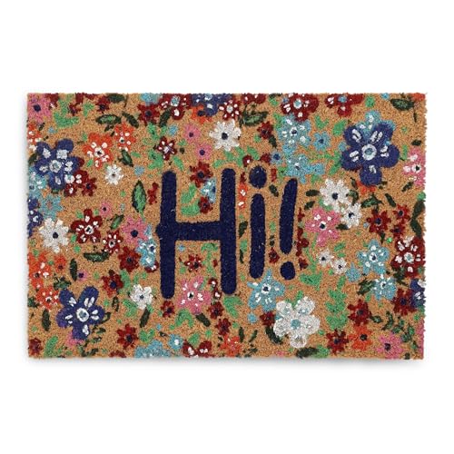 Relaxdays Coconut Doormat, Non-Slip, Welcome Mat, Floral Design, Indoor & Outdoor, Retro, 1.5 x 60 x 40 cm, Colourful, Coco
