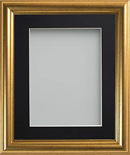 Frame Company Eldridge Gold Photo Frame with Black Mount, 14x11 for A4, fitted with perspex