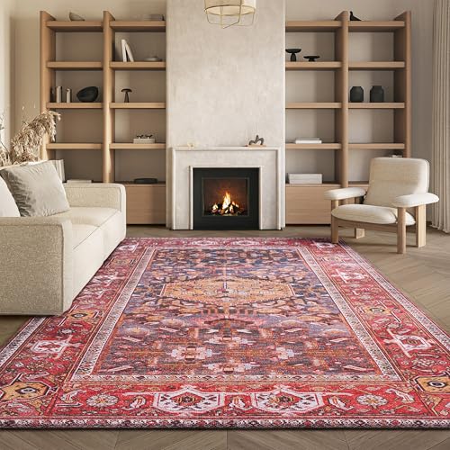 Safavieh Traditional Rug Ideal for High Traffic Areas - Machine Washable and Non Slip - Tucson Collection, Short Pile, in Light Blue and Blue, 70 X 244 cm