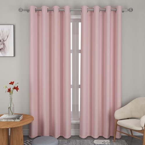 UPOPO Pink Curtains Privacy Curtains 80 inches Long Kitchen Semi Sheer Drapes Living Room Divider Bedroom Basement Sliding Glass Door Window Curtain Patio Linen Textured 2 Panels Grommet Top