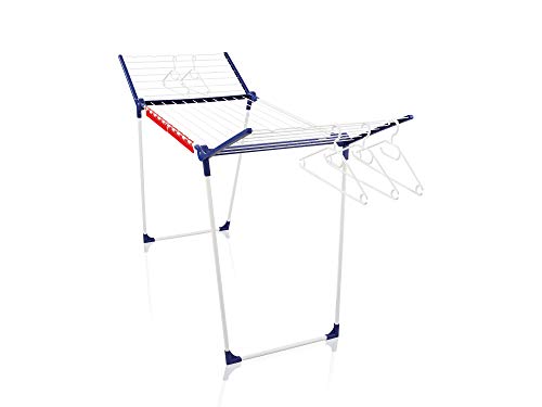 Leifheit Clothes Drying Rack Pegasus 200 Solid, 20 m Drying Length - 20 m line length, 107 cm foldable wings, rustproof powder coating, 5 windproof hangers, 2 small-item holders