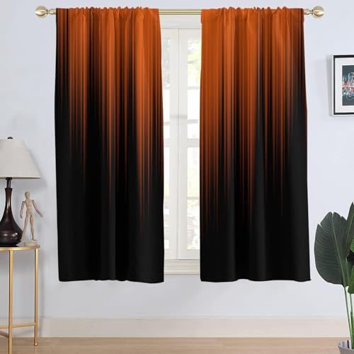"AAtter Orange and Black Window Curtains Wide Abstract Ombre Terracotta Striped Boho Two Tone Gradient Living Room Bedroom Drapes Treatment Fabric 1 Pair, 52"" W x 63"" L, Fashion"