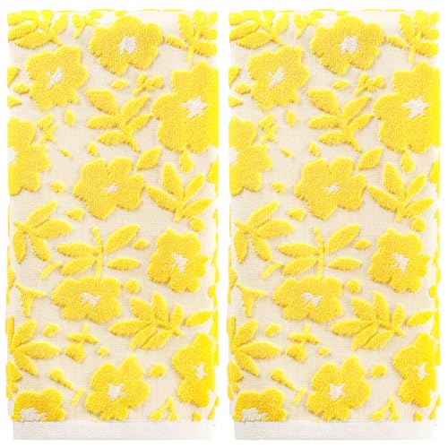 Quera 2 Pack Hand Towels Spring Summer Yellow Flower Sunflower Farmhouse Cotton Bathroom Decorative Towels Set for Drying, Cleaning, Cooking, Holiday 13.7'' x 29.5''