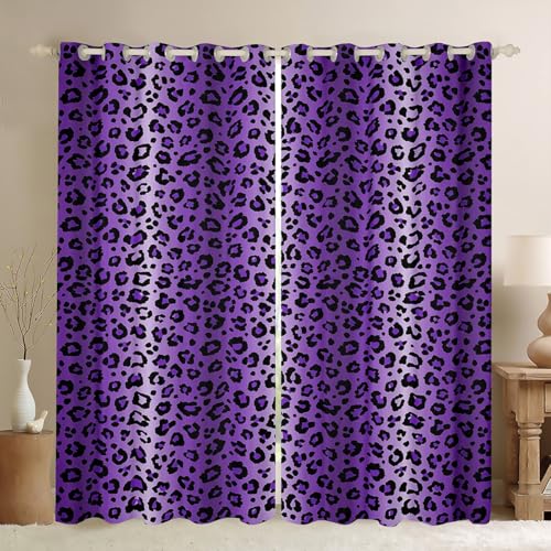 Feelyou Purple Black Cheetah 30%-50% Blackout Curtains Leopard Window Curtains Safari Animal Fur Print Darkening Drapes for Bedroom Wildlife Living Room Window Treatments (2 Panels, 38 x 45 Inch)