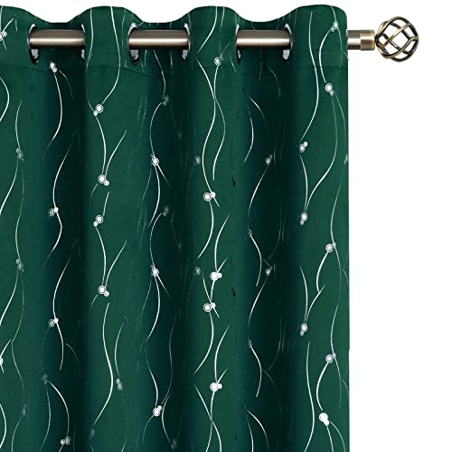 BGment Blackout Curtains 95 Inch Length 2 Panels Set Grommet Thermal Insulated Room Darkening Window Curtains with Wave Line and Dots Printed for Bedroom, 52 x 95 Inch, Emerald Green