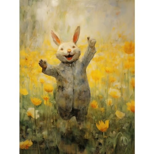 Artery8 Tulips and Rabbit Watercolour Fun Kids Baby Nursery Artwork Large Wall Art Poster Print Thick Paper 18X24 Inch