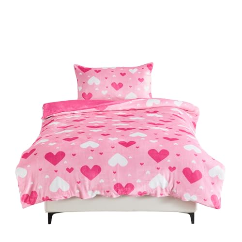 GC GAVENO CAVAILIA Heart Print Duvet Cover Set (135x200 cm) - Soft & Breathable Kids Bedding Single with Pillowcase - Cute Love Design Quilt Cover for Bedroom Decor
