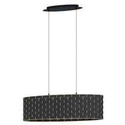 EGLO Pendant Lighting Masarales, 2 Lamp Ceiling Light Fixture for Dining and Living Rooms, Elegant Hanging Light Made of Black Fabric and Brass-Coloured Metal, E27 Socket, 78 cm