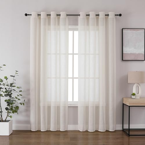 CUCRAF Linen Voile Curtains with Eyelets for Bedroom, Living Room, Linen Colour, H 260 x W 140 cm, Set of 2