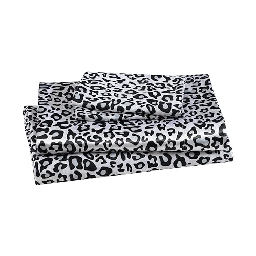Beatrice Home Fashions 100% Luxury Satin Polyester Sheet Set, Queen, Snow Leopard