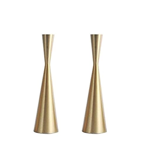 "Pack 2 Brass Gold 9"" Metal Taper Candlesticks Candleholder Vintage Mid-Century Modern Candlestick Home Cabin Lodge Table Mantel Wedding Centerpiece Candle Holders (Brass Golden, Pack of 2 Medium 9"")"