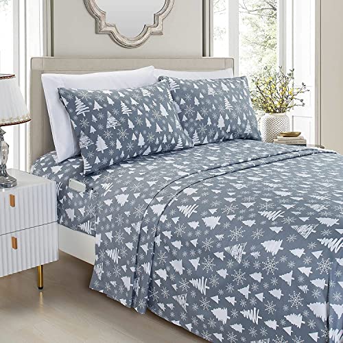 Elegant Comfort Luxury Soft Bed Sheets Holiday Pattern 1500 Premium Hotel Quality Microfiber - Softness Wrinkle and Fade Resistant (6-Piece) Bedding Set, Cal King, Christmas Tree