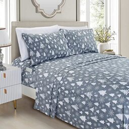 Elegant Comfort Luxury Soft Bed Sheets Holiday Pattern 1500 Premium Hotel Quality Microfiber - Softness Wrinkle and Fade Resistant (6-Piece) Bedding Set, Cal King, Christmas Tree