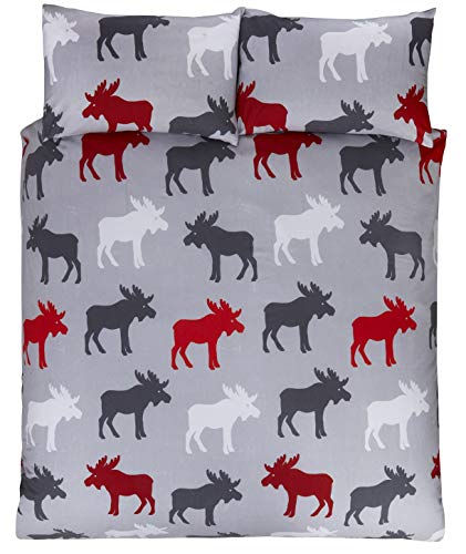 Rapport Home 100% Brushed Cotton Flannelette Single Duvet Quilt Cover Grey Moose Bedding Set