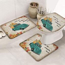 InvisibleWings 3 Pcs Bath Mats Non-Slip Bath Mats for Bathtub, Shower, Bath Collection Autumn with Pumpkin Trucks