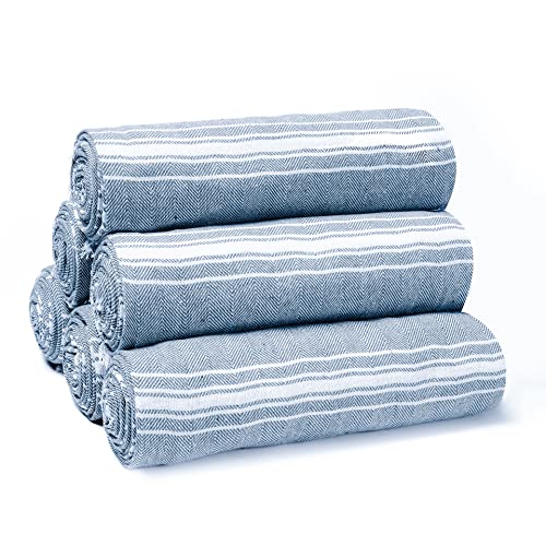 BELIZZI HOME Peshtemal Turkish Towel 100% Cotton Chevron Beach Towels Oversized 36x71 Set of 6, Beach Towels for Adults, Soft Durable Absorbent Extra Large Bath Sheet Hammam Towel - Navy Blue