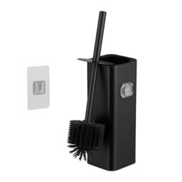 Relaxdays toilet brush, wall-mounted, adhesive, HxWxD: 36.5 x 9.5 x 10.5 cm, hygienic toilet brush with holder, black
