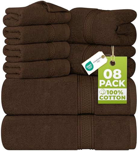Utopia Towels 8 Piece Towel Set - 2 Bath Towels, 2 Hand Towels and 4 Washcloths Cotton Hotel Quality Super Soft and Highly Absorbent (Brown)