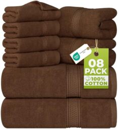 Utopia Towels 8 Piece Towel Set - 2 Bath Towels, 2 Hand Towels and 4 Washcloths Cotton Hotel Quality Super Soft and Highly Absorbent (Brown)