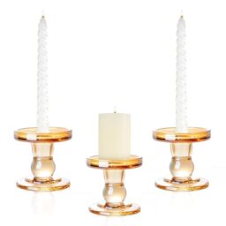3pcs Glass Candle Holders for Pillar and Taper Candles, Clear Decorative
