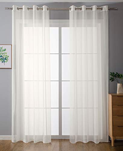 Gardinenbox Pack of 2 Eyelet Curtains Transparent Curtain Set Living Room Voile Eyelet Curtain Lead Tape Finish H x W 175 x 140 cm Cream 203322