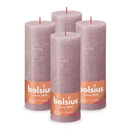Bolsius Rustic Pillar Candle - Old Pink - Pack of 4 - Long Burning Time of 85 Hours - Household Candle - Interior Decoration - Unscented - Natural Vegan Wax - No Palm Oil - 19 x 7 cm