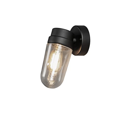Konstsmide Outdoor Wall Light Mains Powered/Vega Down Traditional Porch Lantern/1 x 60 W E27 Max Lamp/Clear Glass/Aluminium/IP54/Outside Light Matt Black