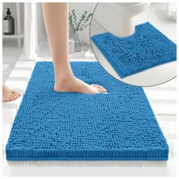 GC GAVENO CAVAILIA Soft Bath Mat Sets For Bathroom - 2 Piece Bath Mat Non Slip Back - Highly Water Absorbent & Fast Drying 100% Microfiber Chenille Toilet Rug with Pedestal Mat - Turquoise