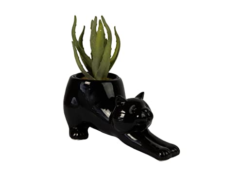 Fisura Cat Planter, Ceramic, Black/White, Standard