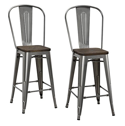 DHP Luxor 24 Inch Counter Stool in gun metal - Set of 2, 44x46x60cm (DxWxH)