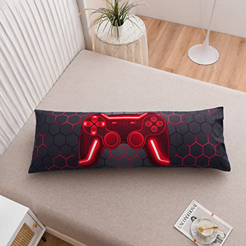 "NTBED Gaming Body Pillow Cover 100% Brushed Microfiber Pillowcase with Envelope Closure for Kids Adults,(20""x54"",Red"