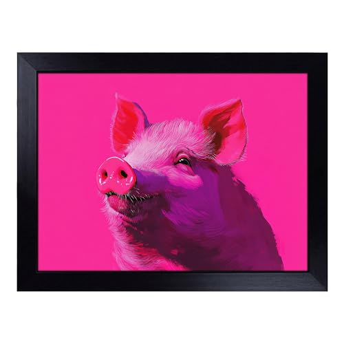 Lap Tray with Bean Bag Cushion, Pig Graphic - Handmade in the UK, Raised Wooden Edge, Padded Cushion, Heat-Resistant Wipe-Clean Surface, for Meals, Laptops and Crafts