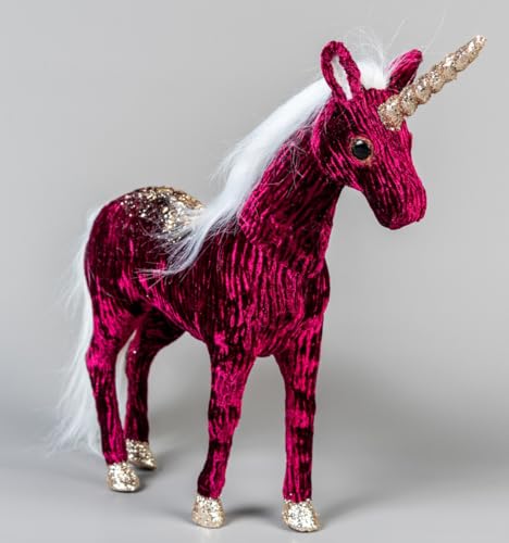 SHATCHI 33cm Unicorn Figure Burgundy/Gold Costume Fairy Tale Christmas Tabletop Centrepiece Showpieces Home Art & Craft Xmas Party Window Décor