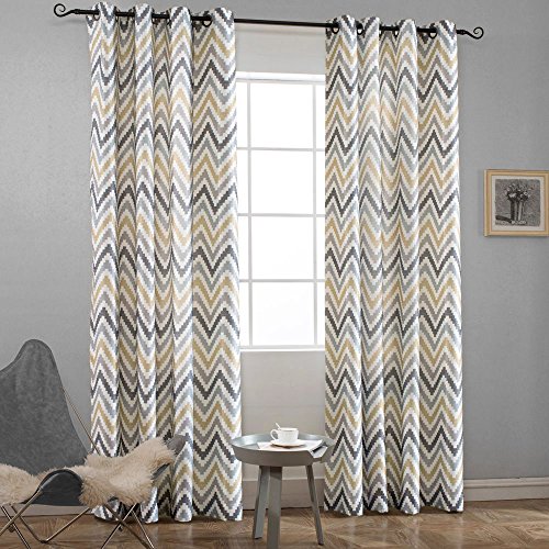 Melodieux Chevron Grommet Top Window Curtains for Living Room, 52 by 96 Inch, Yellow (1 Panel)