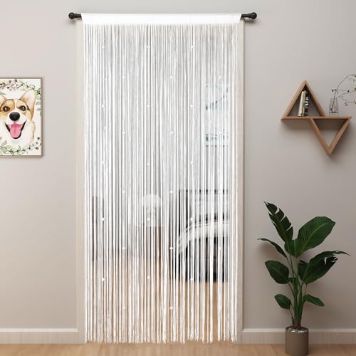 "YIIBAII Beaded Curtain Beaded Curtains for Doorways Crystals Suitable for Interior Hanging Decoration and Partitions Closet Curtains (White, 39""x110"")"