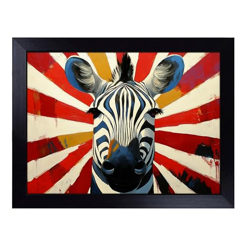 Lap Tray with Bean Bag Cushion, Zebra Artwork - Handmade in the UK, Raised Wooden Edge, Padded Cushion, Heat-Resistant Wipe-Clean Surface, for Meals, Laptops and Crafts