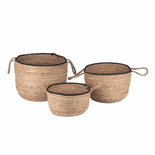 Villa d'Este Home Tivoli 1996 Set of 3 Natural Fibre and Rope Baskets with Handles, Natural