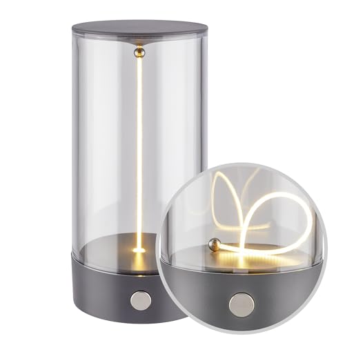 BRILONER - Wireless LED Table lamp with 4-Level Touch Control, Filament Design, Warm White Light, USB-C Charging, Bedside lamp, Reading lamp, LED lamp, Table Light, Battery lamp, 7x14.5cm, Anthracite