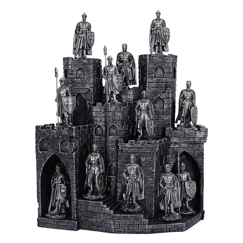 Nemesis Now Knights of the Tower Display With 48 Figurine Set 25cm, Medieval Castle, Silver Resin, Hand-Painted
