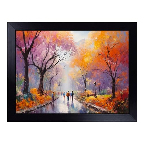 Lap Tray with Bean Bag Cushion, Central Park Impressionism - Handmade in the UK, Raised Wooden Edge, Padded Cushion, Heat-Resistant Wipe-Clean Surface, for Meals, Laptops and Crafts