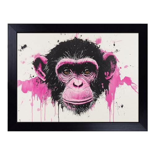 Lap Tray with Bean Bag Cushion, Monkey Artwork - Handmade in the UK, Raised Wooden Edge, Padded Cushion, Heat-Resistant Wipe-Clean Surface, for Meals, Laptops and Crafts